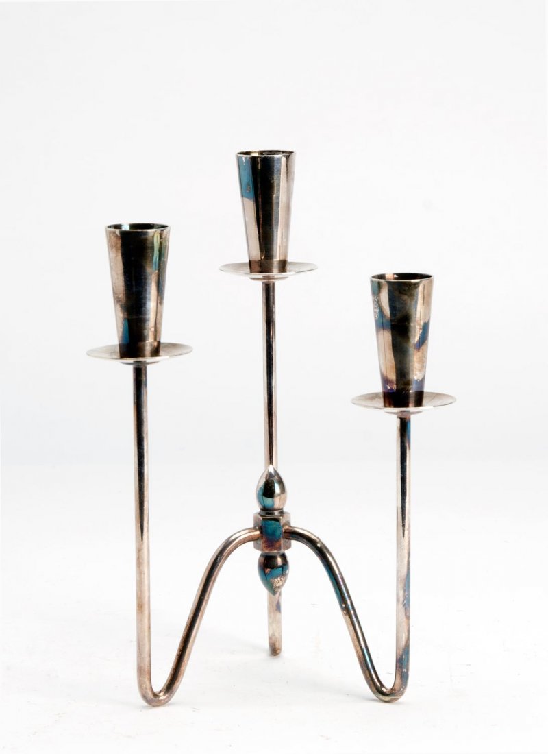 Danish silver plated 3 branch candelabra, mid 20th: Danish silver plated 3 branch candelabra, mid 20th century. 20cm