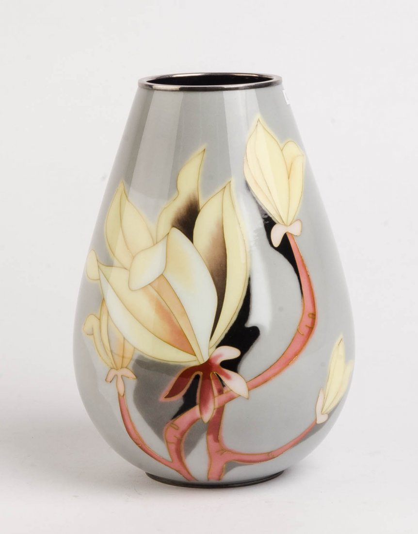 A Japanese grey ground cloisonne vase, Ando workshop,: A Japanese grey ground cloisonne vase, Ando workshop, Showa period, 20th century 24cm high