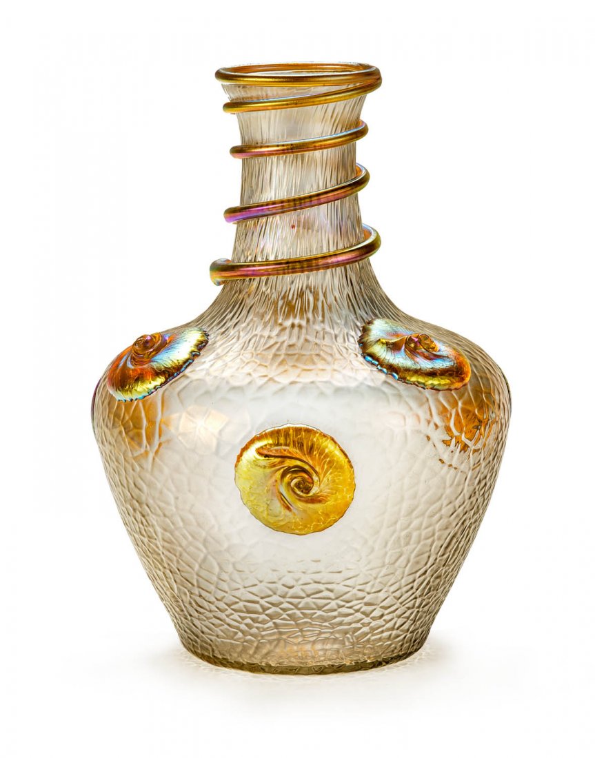 A Loetz opalescent green glass vase, Austrian, circa: A Loetz opalescent green glass vase, Austrian, circa 1900 23cm high