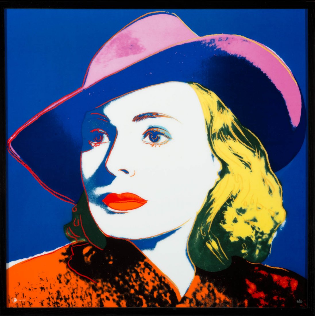 A large Rosenthal studio line Andy Warhol ceramic tile: A large Rosenthal studio line Andy Warhol ceramic tile 'Ingrid Bergman,' German, 20th century together with original fitted pine box 50cm square