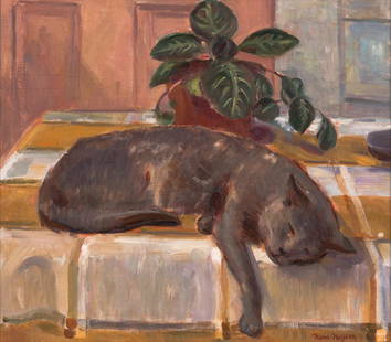 NORA HEYSEN (1911-2003) Cat with Still Life: NORA HEYSEN (1911-2003)Cat with Still Lifeoil on canvas on boardsigned lower right: Nora Heysen57 x 64.5 cm