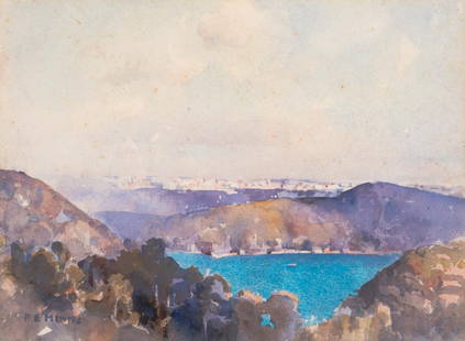 BENJAMIN EDWARDS MINNS Middle: BENJAMIN EDWARDS MINNS (1864-1937) Middle Harbour watercolour signed lower left: B E MINNS 26.5 x 35.5 cm