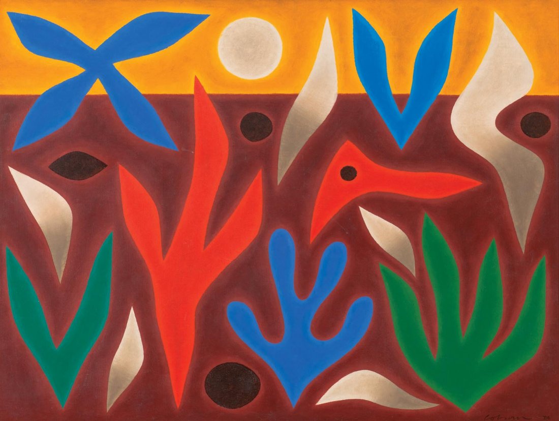 JOHN COBURN (1925-2006) Landscape in Red, Yellow, Blue: JOHN COBURN (1925-2006) Landscape in Red, Yellow, Blue and Green 1986 oil on canvas signed and dated lower right: Coburn 86 signed, dated and titled verso: COBURN 1986, LANDSCAPE