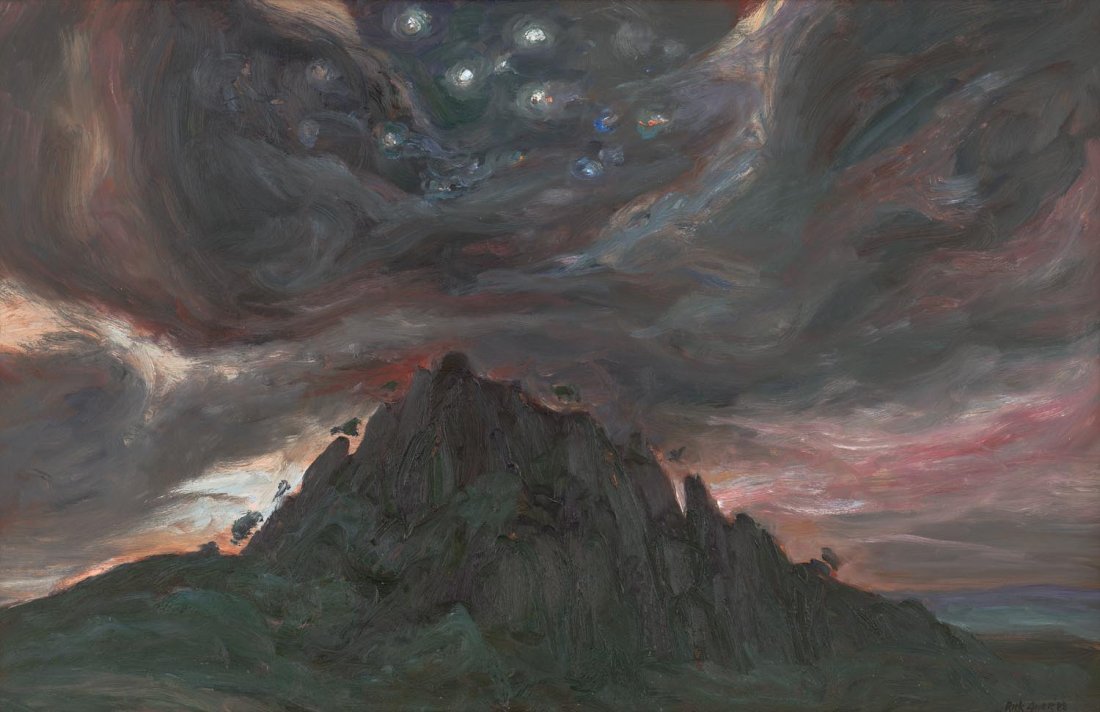 RICK AMOR (BORN 1948) Hanging Rock 1988: RICK AMOR (BORN 1948) Hanging Rock 1988 oil on board signed and dated lower right: Rick Amor 88 titled verso bears Niagra Galleries label verso 58