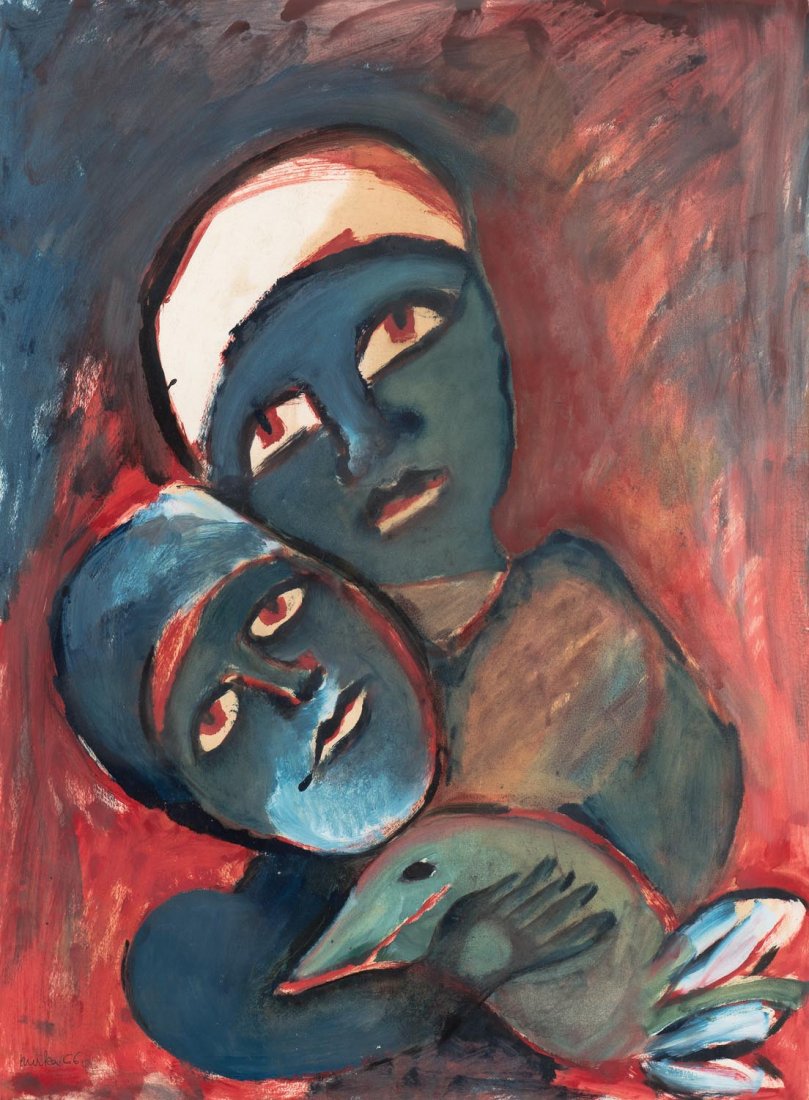 MIRKA MADELEINE MORA (BORN 1928) Children and Bird: MIRKA MADELEINE MORA (BORN 1928) Children and Bird 1966 gouache on paper signed and dated lower left: Mirka 66 77 x 57 cm PROVENANCE: William Mora