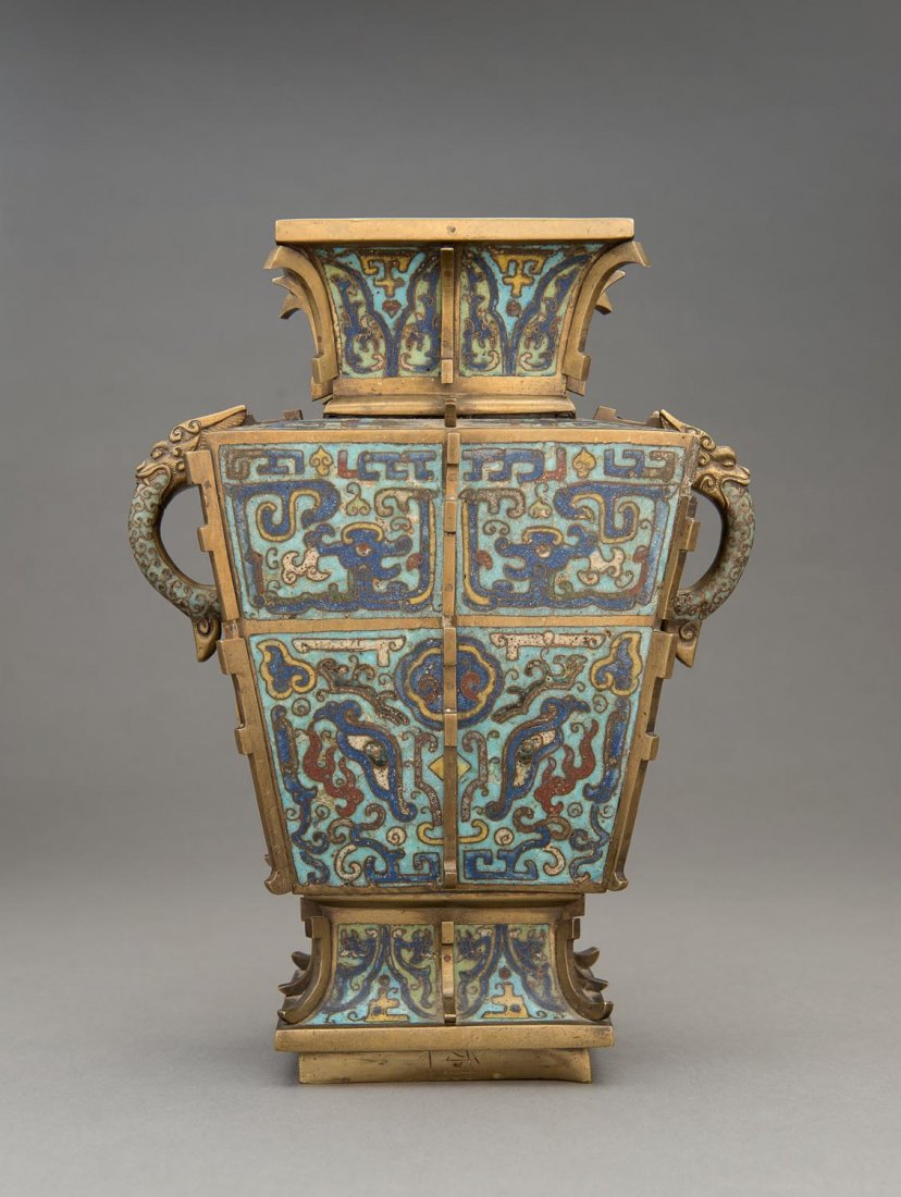 A Chinese bronze champlevé enamel archaic style fanghu (1 of 1)