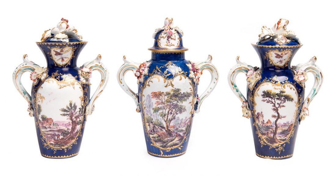 A Derby garniture of three blue ground two handled (1 of 1)