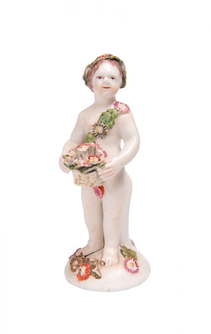 A Derby standing putto holding a basket of flowers, (1 of 1)