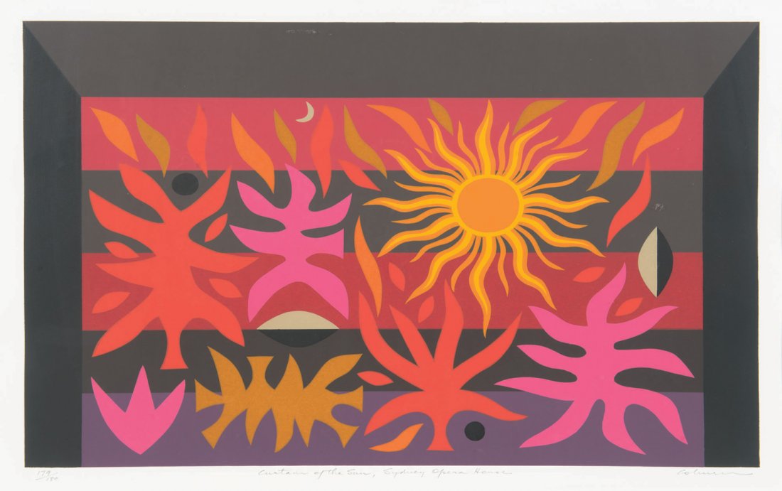 JOHN COBURN (1925-2006) Curtain of the Sun, Sydney: JOHN COBURN (1925-2006) Curtain of the Sun, Sydney Opera House screenprint 179/180 signed, titled and editioned to margin 42 x 67.5 cm