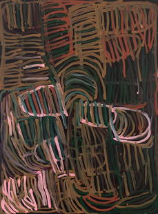 MINNIE PWERLE (1922-2006) Awelye (2000): MINNIE PWERLE (1922-2006) Awelye (2000) synthetic polymer paint on canvas bears Dacou Aboriginal Gallery cat. nos. 03419, 03420 and 03421 verso 101 x 76 cm (3) PROV