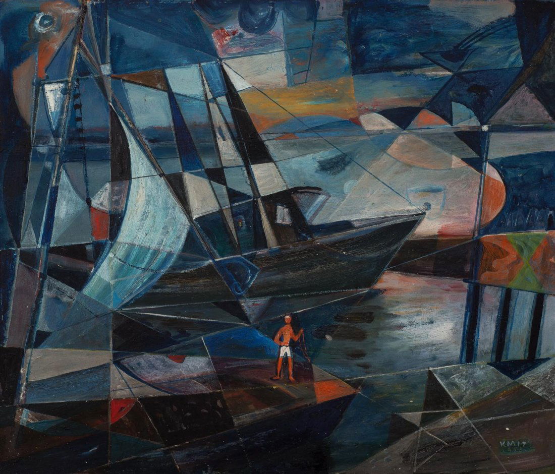 MICHAEL KMIT (1910-1981) Harbour Scene 1953: MICHAEL KMIT (1910-1981) Harbour Scene 1953 <