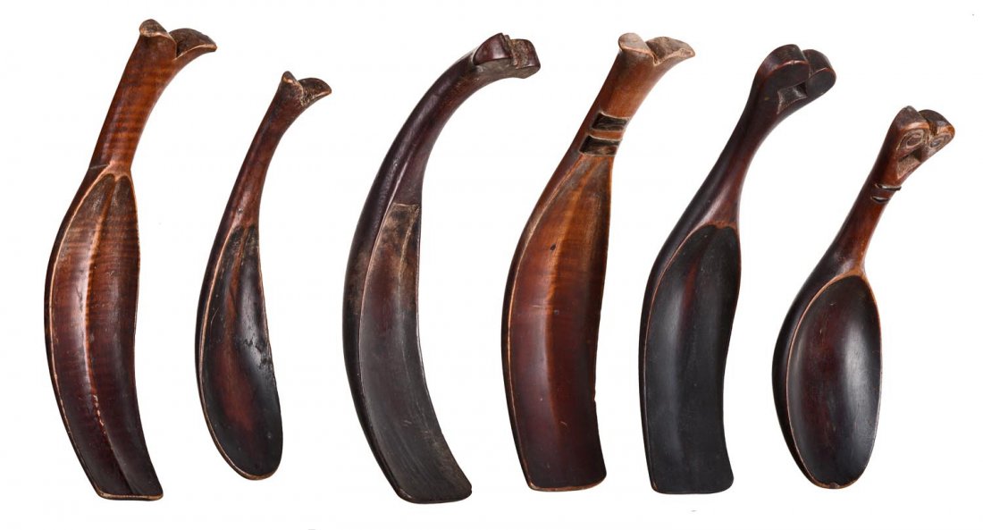 Five Rice Spoons Toraja Highlands, Sulawesi, Indonesia: Five Rice Spoons Toraja Highlands, Sulawesi, Indonesia (early twentieth century) carved wood 13.2 cm; 14. 5 cm; 12.4 cm; 14.5 cm; 15.1 cm; 15.3 cm long (5)