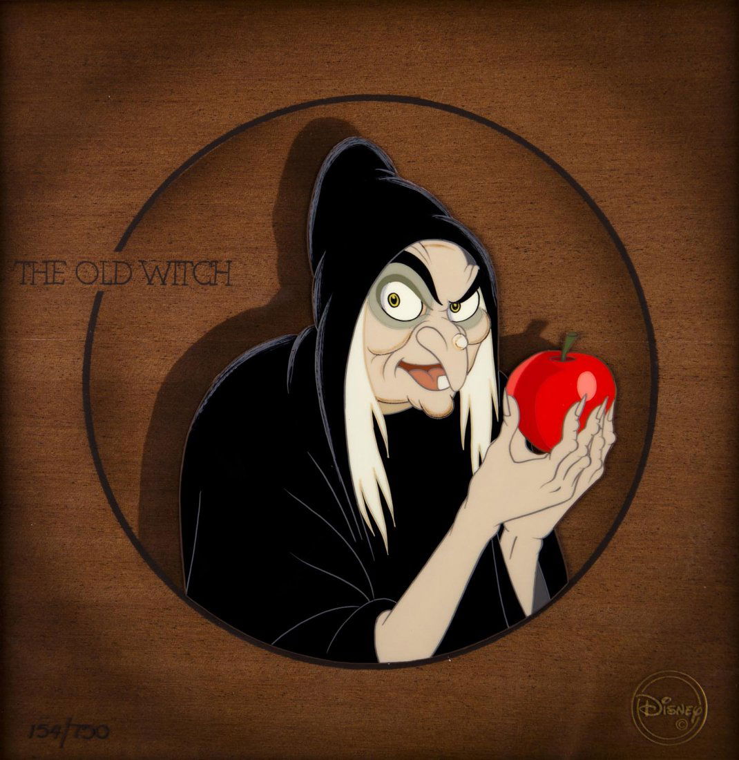 Wicked Witch, Disney Snow White Portrait Series Limited: Wicked Witch, Disney Snow White Portrait Series Limited edition on Courvoisier Background, No 154 of 750, 1997, COA 18 x 18 cm