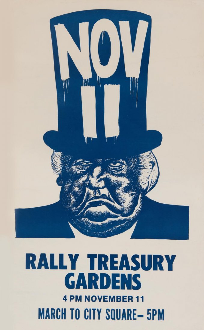 RICK AMOR (BORN 1948) Rally, Treasury Gardens 1975: RICK AMOR (BORN 1948) Rally, Treasury Gardens 1975 poster 81.5 x 50 cm EXHIBITED: Another in the edition held in the Ballarat Fine Art Gallery Collection