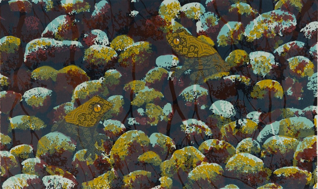 LIN ONUS (1948-1996) AND TIRIKI ONUS (BORN 1980) Wala: LIN ONUS (1948-1996) AND TIRIKI ONUS (BORN 1980) Wala Wala Garrkman 2001 screenprint 60/80 signed, titled and editioned to margin 30 x 49 cm