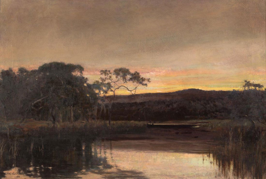 JOHN FORD PATERSON (1851-1912) Sunset, Werribee River: JOHN FORD PATERSON (1851-1912) Sunset, Werribee River 1886 oil on canvas signed and dated lower left: John Ford Paterson 1886 60 x 89 cm PROVENANCE: <b