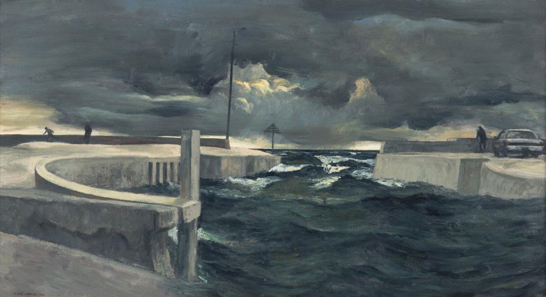 RICK AMOR (BORN 1948) People Watching the Sea 1994: RICK AMOR (BORN 1948) People Watching the Sea 1994 oil on canvas signed and dated lower left: RICK AMOR titled and dated verso: PEOPLE WATCHING THE SEA OCT NOV 94 <br