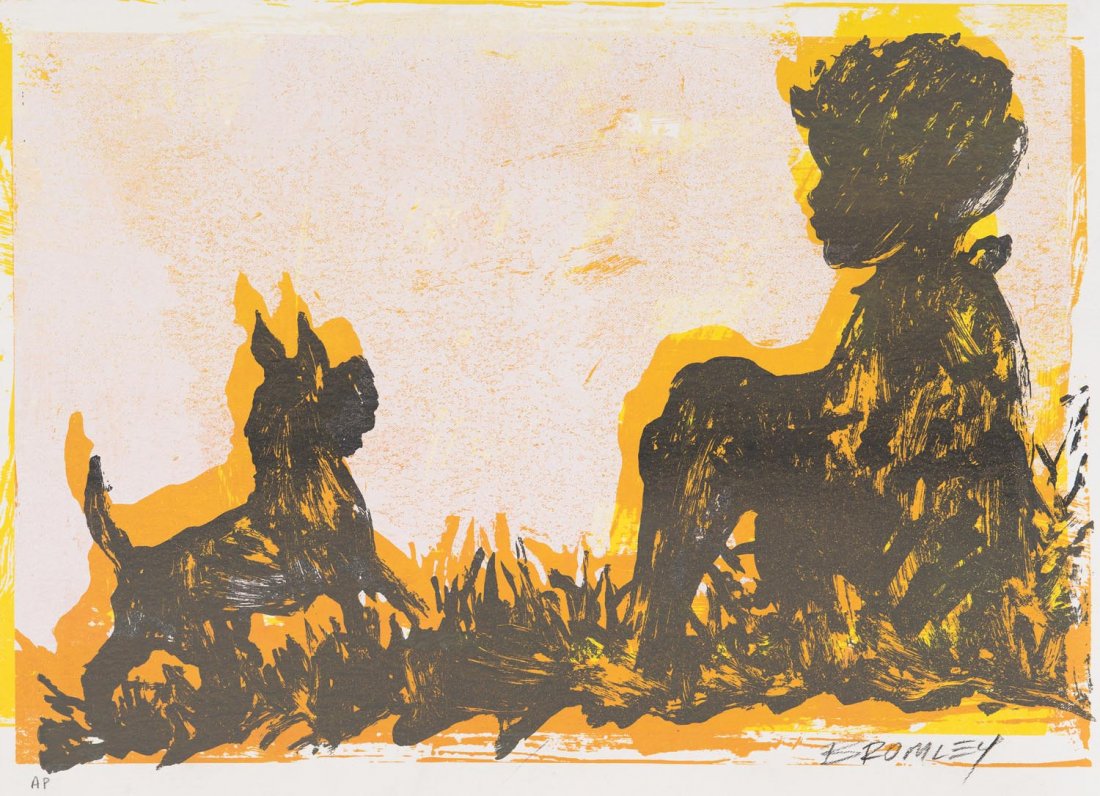 DAVID BROMLEY (BORN 1960) Boy and Dog sitting: DAVID BROMLEY (BORN 1960) Boy and Dog sitting