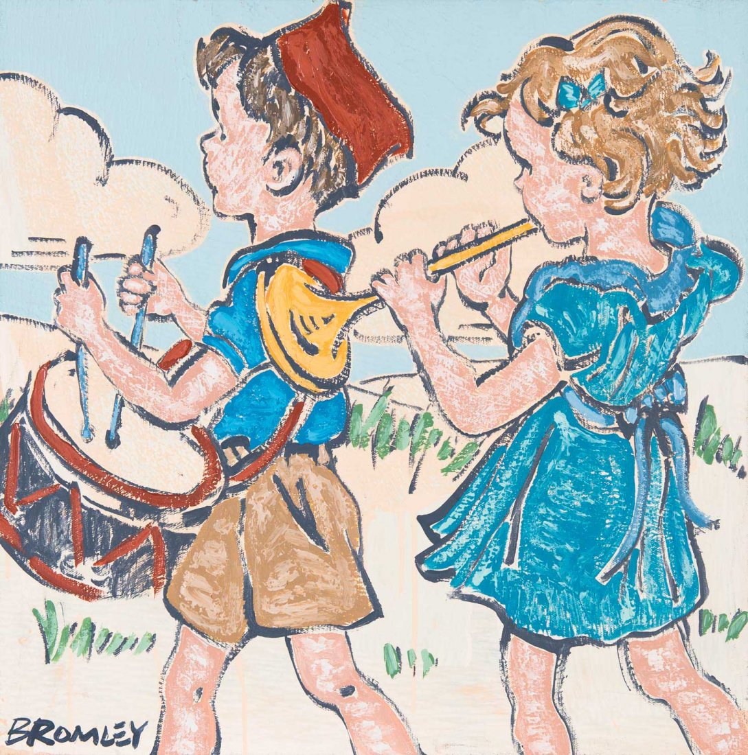 DAVID BROMLEY (BORN 1960) Children Musicians: DAVID BROMLEY (BORN 1960) Children Musicians acrylic on canvas signed lower left: BROMLEY 61 x 61cm