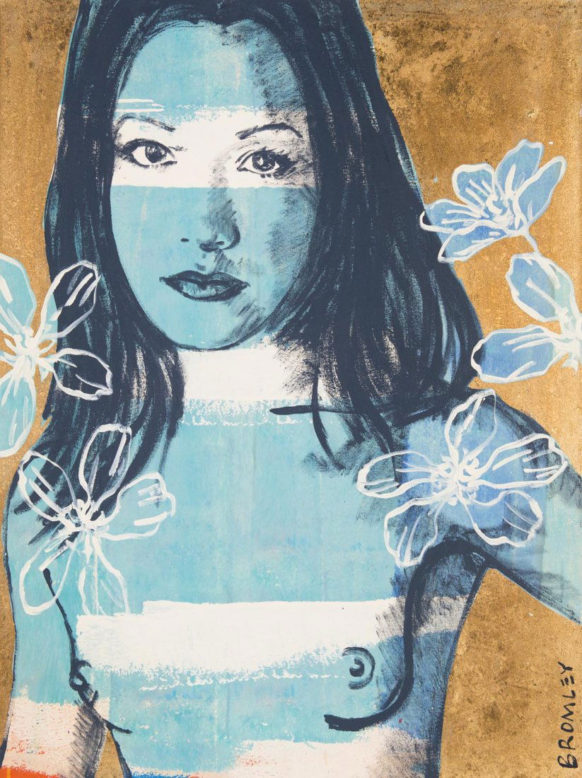 DAVID BROMLEY (BORN 1960) Natalia: DAVID BROMLEY (BORN 1960) Natalia acrylic and gold leaf on canvas signed lower right: BROMLEY titled verso: NATALIA 121.5 x 91cm