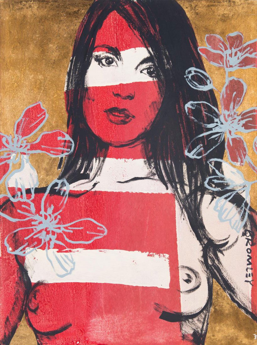 DAVID BROMLEY (BORN 1960) Ali: DAVID BROMLEY (BORN 1960) Ali acrylic and gold leaf on canvas signed lower right: BROMLEY titled verso: ALI 120 x 90cm