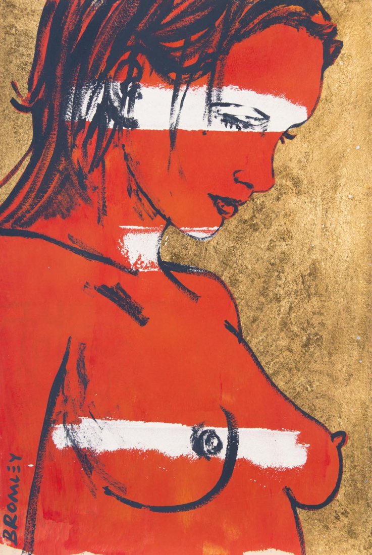 DAVID BROMLEY (BORN 1960) Romy: DAVID BROMLEY (BORN 1960) Romy acrylic on card signed lower left: BROMLEY titled verso: ROMY 110.5 x 75cm