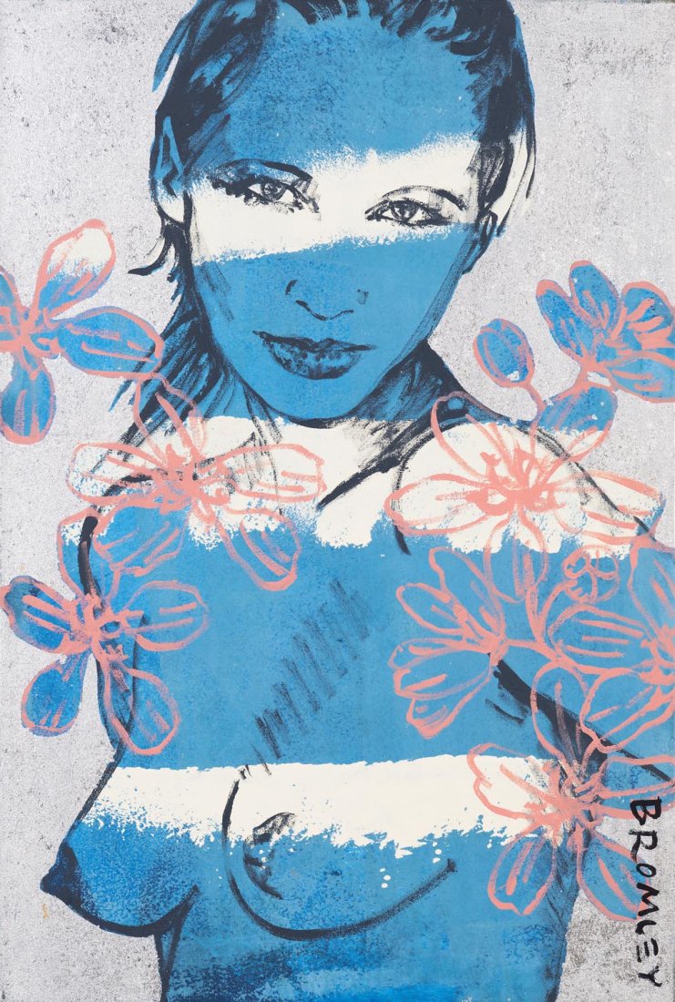 DAVID BROMLEY (BORN 1960) Romy: DAVID BROMLEY (BORN 1960) Romy acrylic and metallic paint on canvas signed lower right: BROMLEY titled verso: ROMY 90 x 60cm