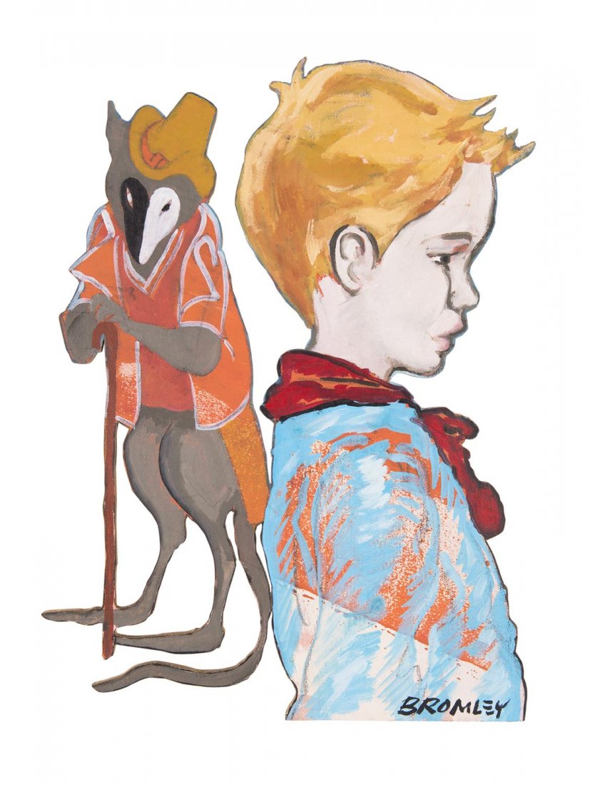 DAVID BROMLEY (BORN 1960) Boy and Kangaroo: DAVID BROMLEY (BORN 1960) Boy and Kangaroo acrylic on canvas on plywood cut out signed lower right: Bromley 58 x 41.5cm