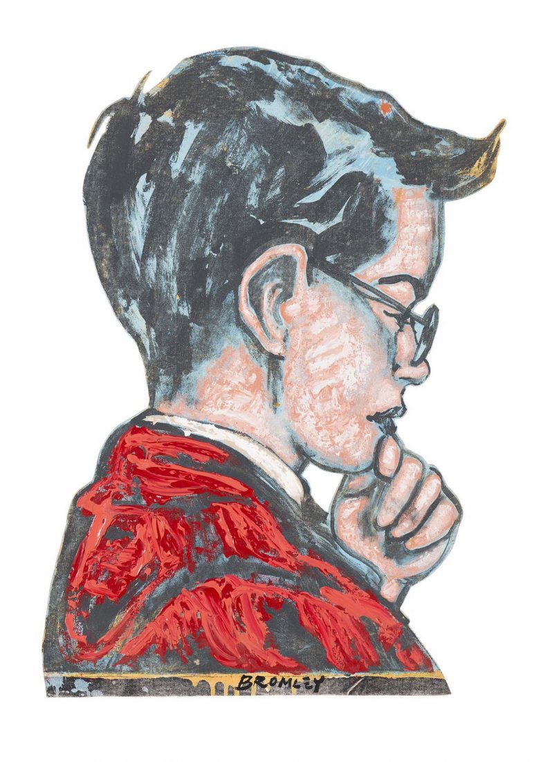 DAVID BROMLEY (BORN 1960) Scholarly Boy: DAVID BROMLEY (BORN 1960) Scholarly Boy acrylic on canvas on plywood cutout signed lower centre: BROMLEY 92.5 x 71cm