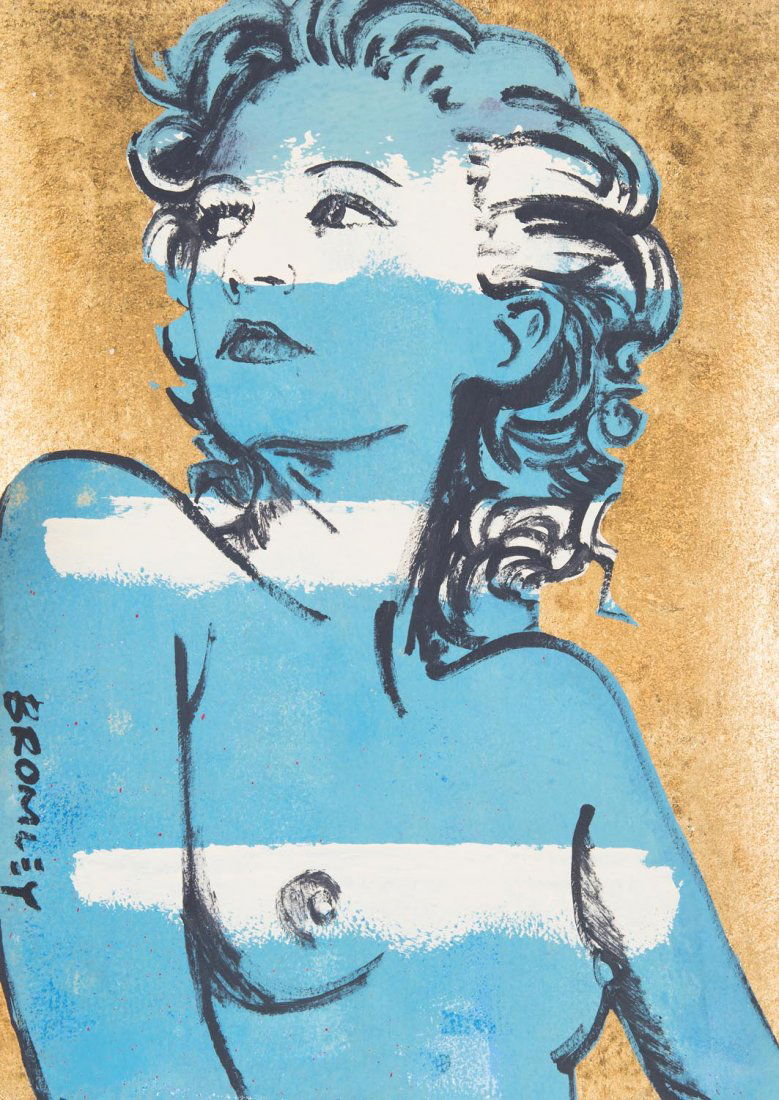 DAVID BROMLEY (BORN 1960) Hilary: DAVID BROMLEY (BORN 1960) Hilary acrylic on card signed lower left: BROMLEY titled verso: HILARY 76 x 55cm