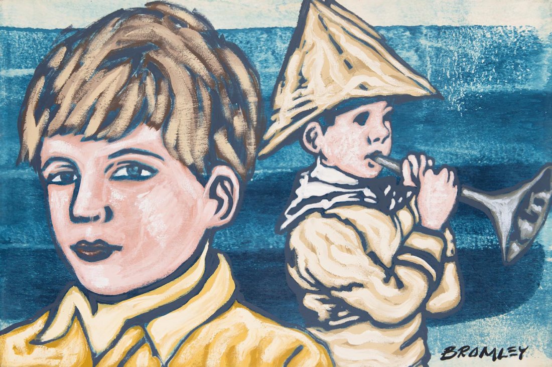 DAVID BROMLEY (BORN 1960) Boy and Trumpeter: DAVID BROMLEY (BORN 1960) Boy and Trumpeter acrylic on canvas signed lower right: BROMLEY 61 x 91cm