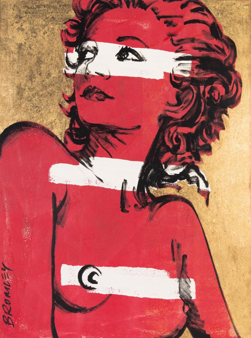 DAVID BROMLEY (BORN 1960) Hilary: DAVID BROMLEY (BORN 1960) Hilary acrylic and gold leaf on canvas signed lower left: BROMLEY 121.5 x 91cm