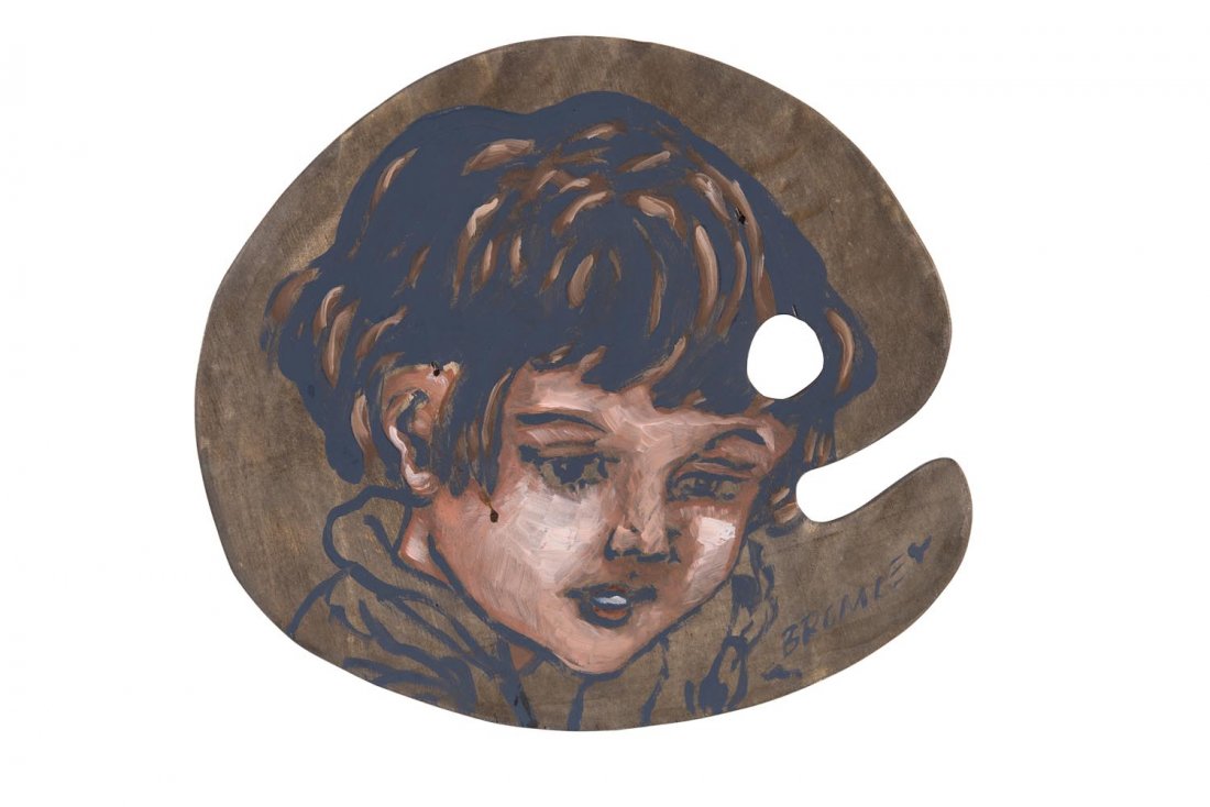 DAVID BROMLEY (BORN 1960) Girl in Thought: DAVID BROMLEY (BORN 1960) Girl in Thought acrylic on artist palette signed lower right: BROMLEY 33 x 36cm