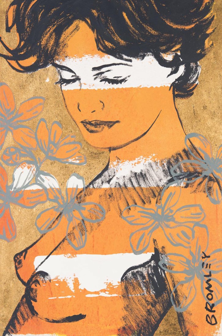 DAVID BROMLEY (BORN 1960) Charlotte: DAVID BROMLEY (BORN 1960) Charlotte acrylic & gold leaf on canvas signed lower right: BROMLEY titled verso: CHARLOTTE 90 x 60cm