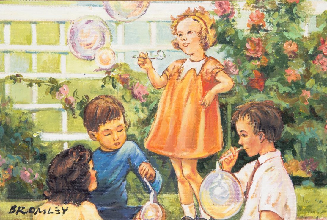 DAVID BROMLEY (BORN 1960) Blowing Bubbles: DAVID BROMLEY (BORN 1960) Blowing Bubbles acrylic on board (box) signed lower left: BROMLEY 39 x 59 x 10cm