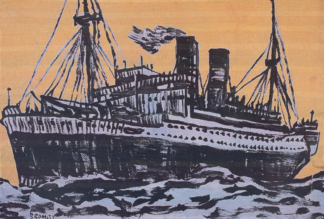 DAVID BROMLEY (BORN 1960) Big Ship: DAVID BROMLEY (BORN 1960) Big Ship printed and stitched textile printed lower left: Bromley 136 x 207cm