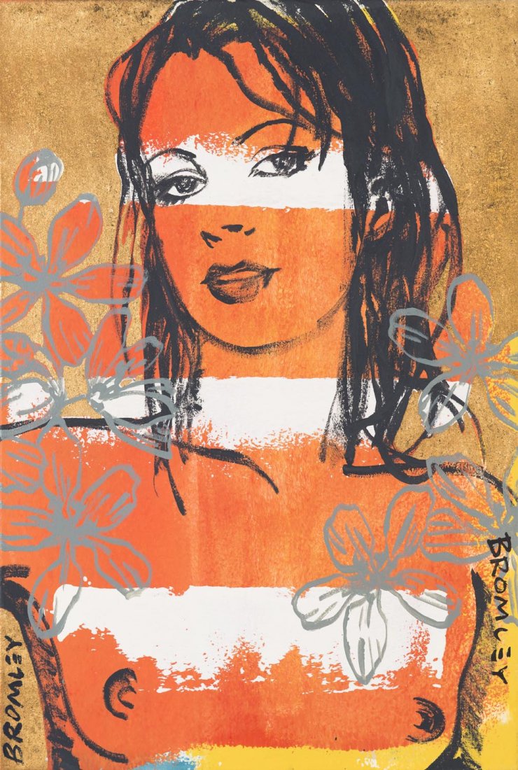 DAVID BROMLEY (BORN 1960) Belinda: DAVID BROMLEY (BORN 1960) Belinda acrylic and gold leaf on canvas signed lower right and left: BROMLEY titled verso: Belinda 90 x 60cm