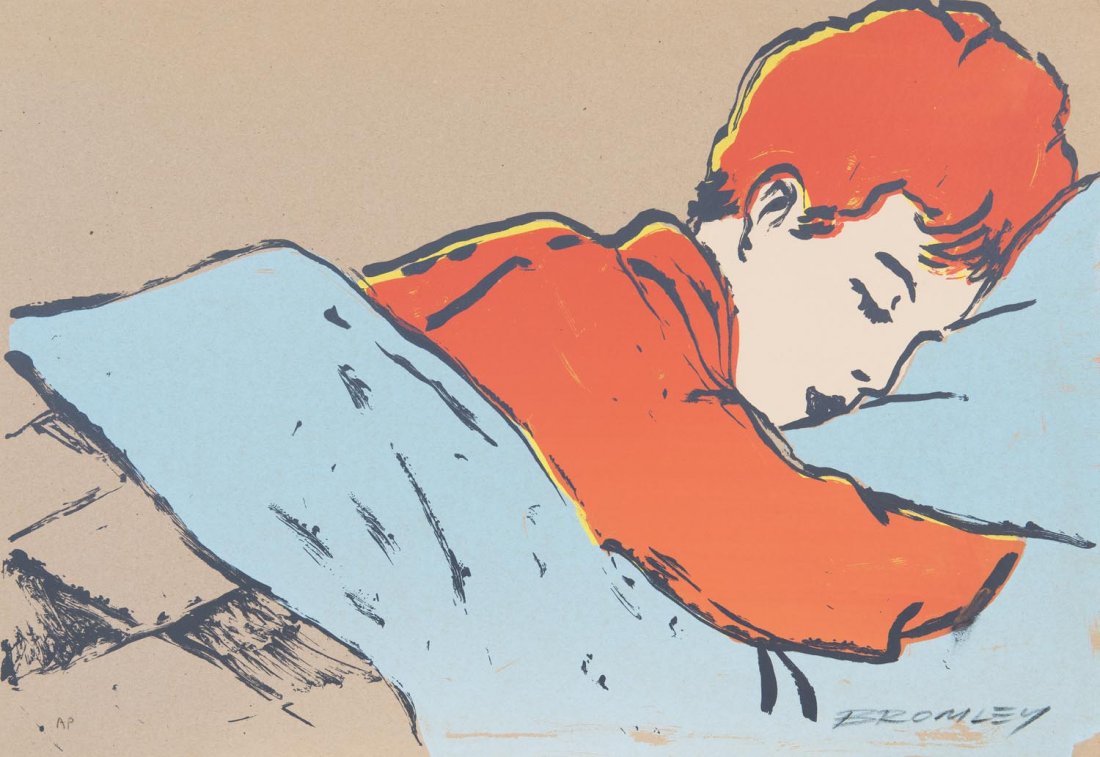 DAVID BROMLEY (BORN 1960) Boy Sleeping: DAVID BROMLEY (BORN 1960) Boy Sleeping screenprint signed and editioned lower right and left: BROMLEY AP 49.5 x 71.5cm