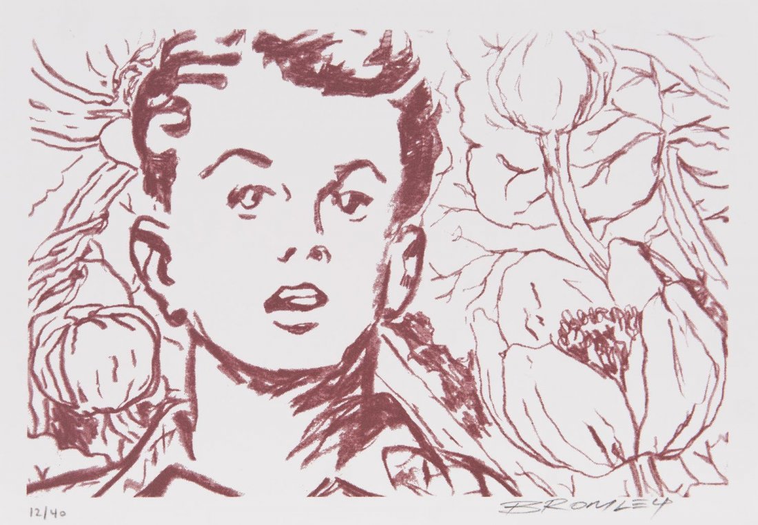 DAVID BROMLEY (BORN 1960) Boy and Flower: DAVID BROMLEY (BORN 1960) Boy and Flower screenprint signed and editioned to margin: BROMLEY 12/40 19 x 17.5cm