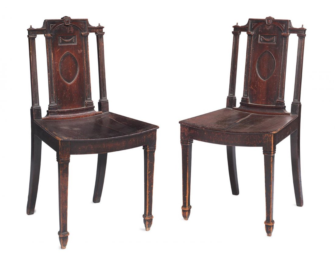 A pair of carved cedar hall chairs, 19thÂ Century. (1 of 1)