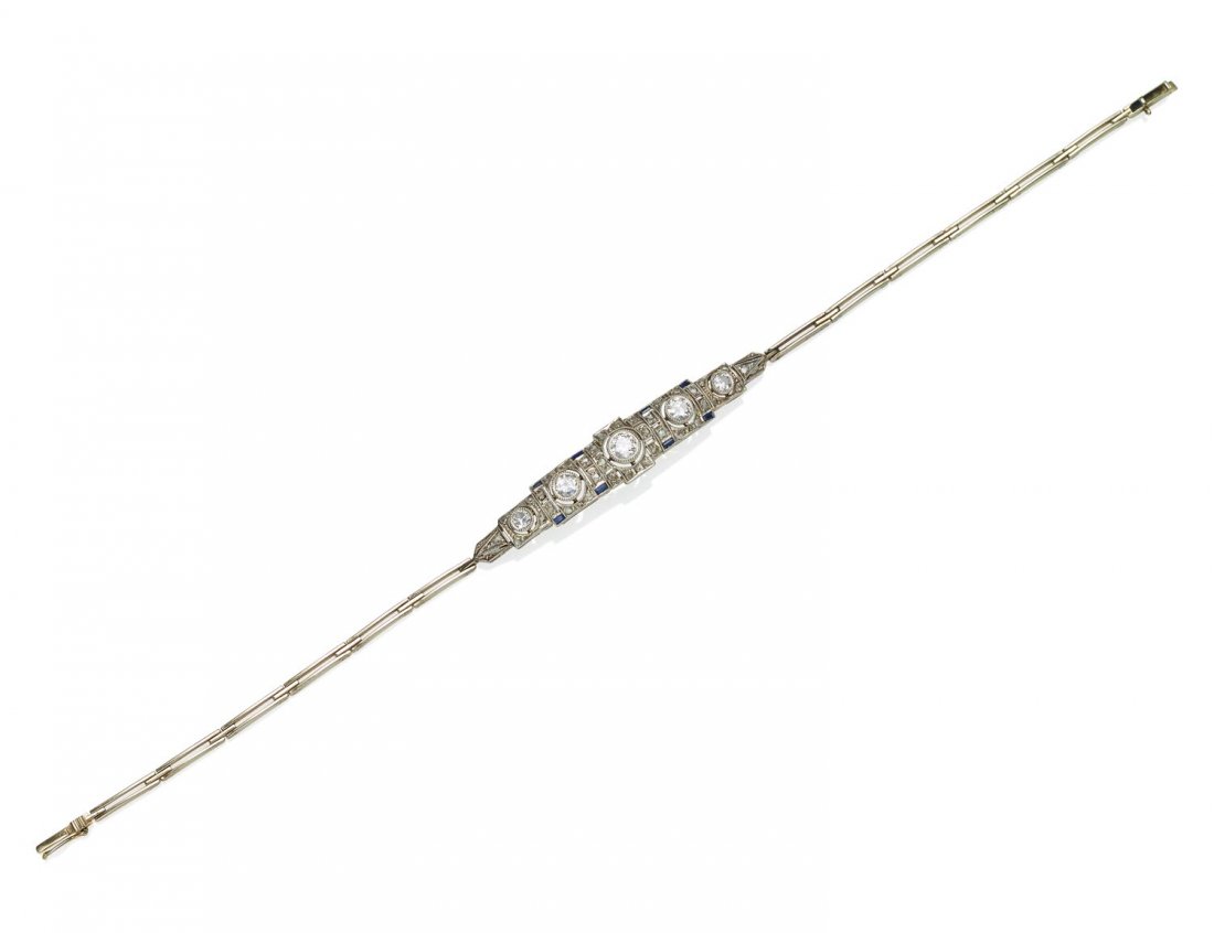 An Edwardian diamond and sapphire bracelet, the stepped (1 of 1)