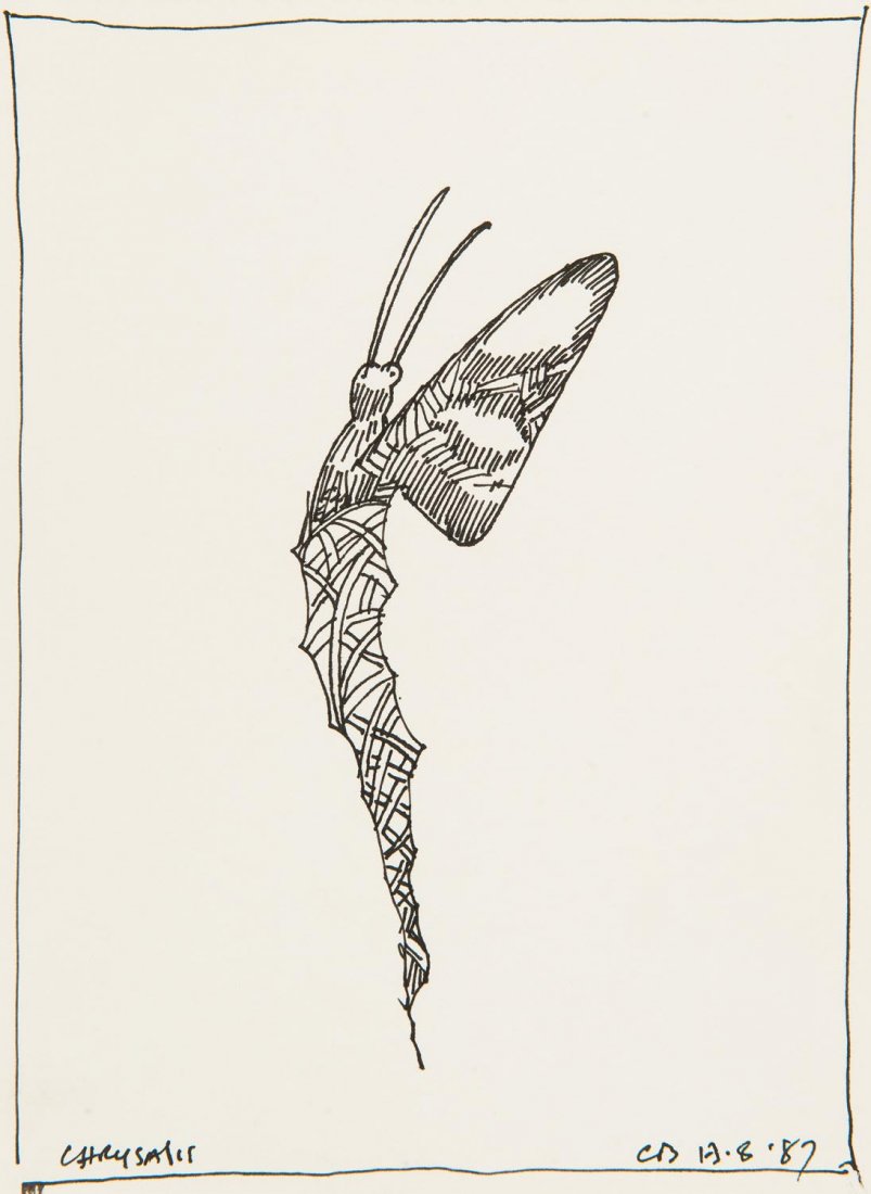 CHARLES BLACKMAN (BORN 1928) Chrysalis 1987: CHARLES BLACKMAN (BORN 1928) Chrysalis 1987 felt tip pen initialled and dated lower right: CB 13.8.87 titled lower left: CHRYSALIS 21 x 16 cm