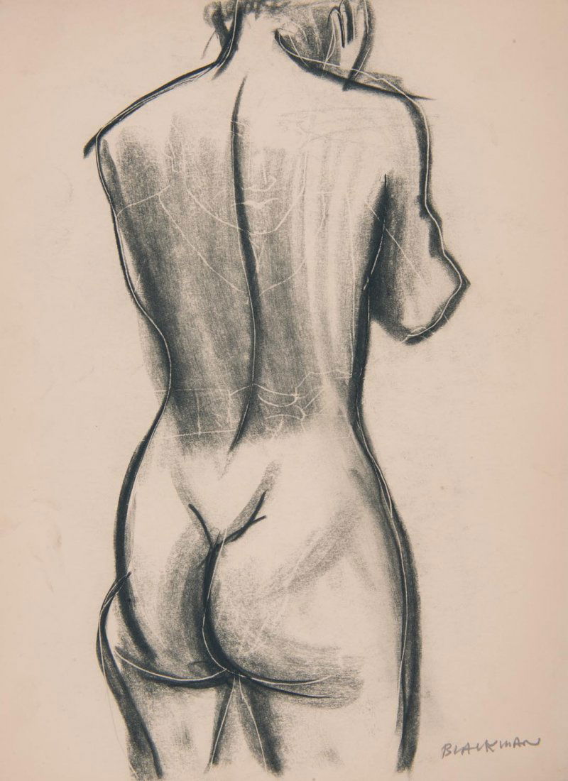 CHARLES BLACKMAN (BORN 1928) Nude Back Study: CHARLES BLACKMAN (BORN 1928) Nude Back Study charcoal signed lower right: BLACKMAN 35 x 26 cm