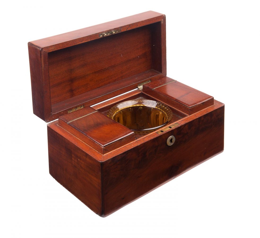 A Regency mahogany tea caddy with two cannisters and (1 of 1)
