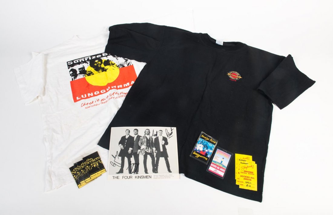 AUSTRALIAN ROCK & ROLL: A collection of Australian Tour: AUSTRALIAN ROCK & ROLL: A collection of Australian Tour memorabilia including a crew T-Shirt, Tour crew Itineraries, crew passes, guest passes, stickers, etc; some duplication: John Farnham, Hoodo