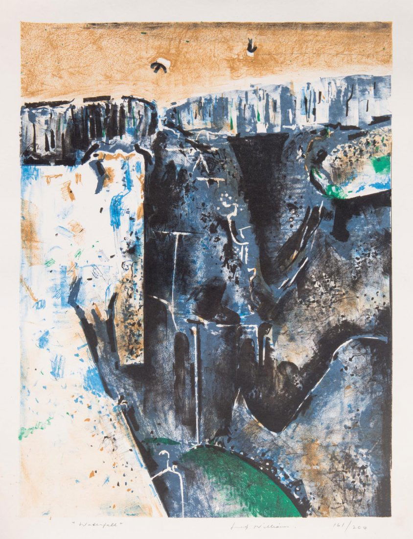 FRED WILLIAMS (1927 - 1982), Waterfall, lithograph: FRED WILLIAMS (1927 - 1982), Waterfall, lithograph edition 161/200, pencil signed and titled lower margin (not framed). 62 x 46cm.