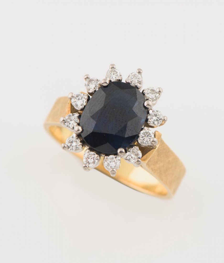 A sapphire and diamond flowerhead cluster ring, the (1 of 1)