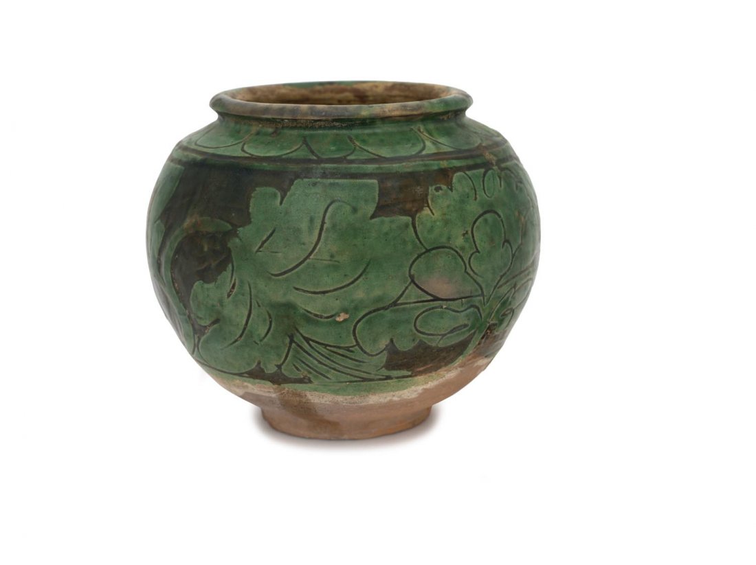 A Chinese Cizhou green glazed sgraffiato ovoid vase, (1 of 1)