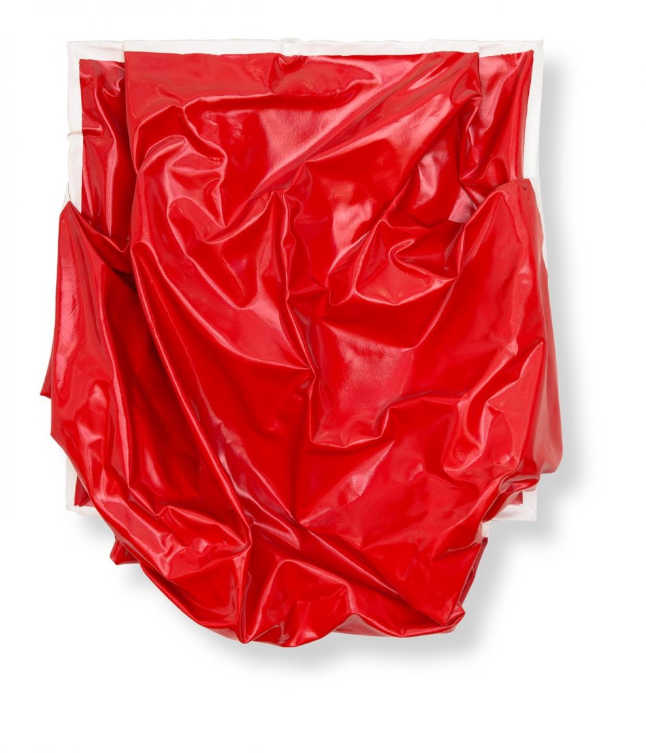 ANGELA DE LA CRUZ (SPANISH, BORN 1965) Loose Fit XX: ANGELA DE LA CRUZ (SPANISH, BORN 1965) Loose Fit XX (Red) 2003 oil on canvas 115 cm high, 112 cm wide, 28 cm deep PROVENANCE: Galleri Bouhlou, Norway 2003