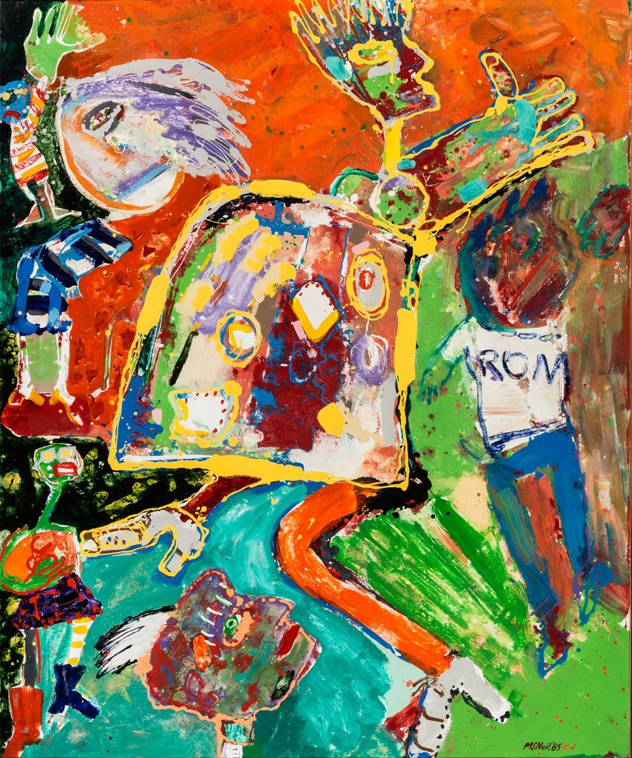 GEORGE J MCNEIL (AMERICAN, 1908-1995) Disdain Disco,: GEORGE J MCNEIL (AMERICAN, 1908-1995) Disdain Disco, 1985 acrylic on canvas signed and dated lower right: McNeil 85 signed, titled and dated verso: George McNeil DISDAIN DISCO 19